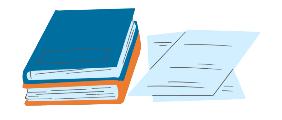 Vector art showing two books and a stack of papers